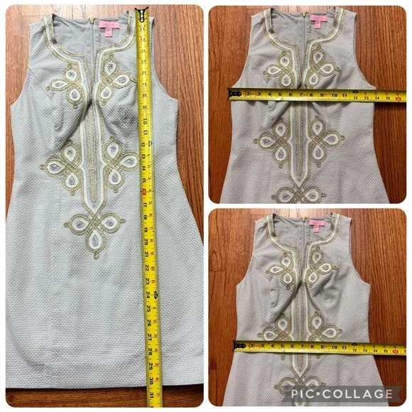 Lilly Pulitzer Mila shift dress in seaside grey with metallic embroidery size 00 - Picture 16 of 16